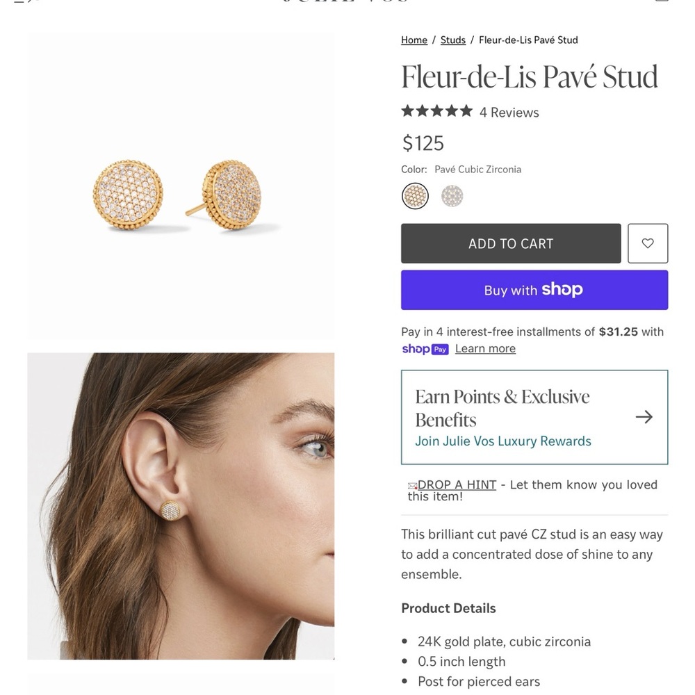 Julie Vos Fleur-de-Lis Pavé Stud Earrings in Gold